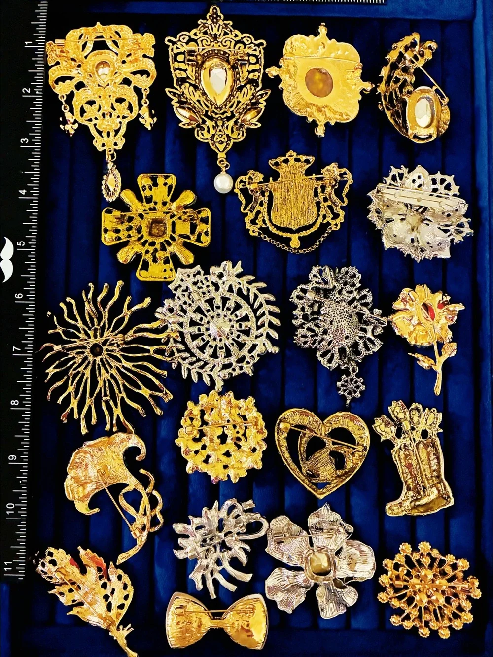 Lot 20 Brooches Pins Statement Rhinestone Enamel Malted Cross Flower Crown